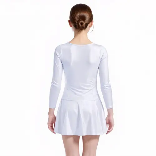 Imagen 2 del producto Leotardo de baile de manga larga rosa para niños con falda para niña, traje de gimnasia con cuello redondo, traje de LICRA, Ropa de baile de nailon para niños