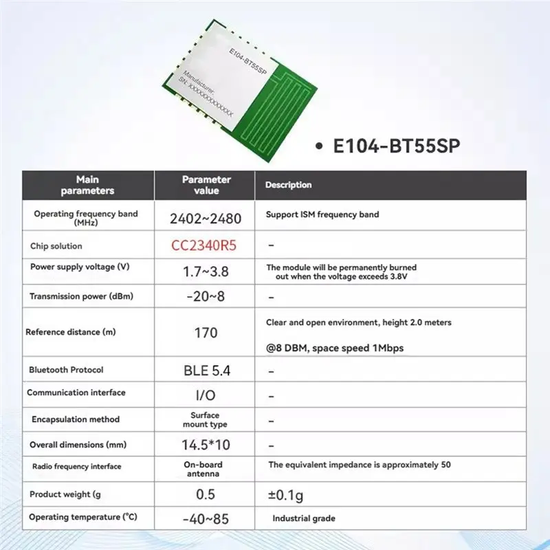 B03B-CC2340R5 2.4Ghz Wireless Module With PCB Antenna Bluetooth 5.4 Zigbee/Thread/Proprietary Systems Support SOC Module