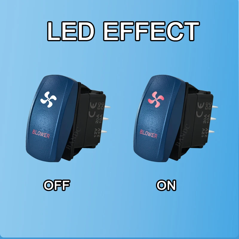 Red Light BLOWER Button Rocker Switch 12V/24V Waterproof Marine Grade Toggle Switch SPST for Yachts Boats