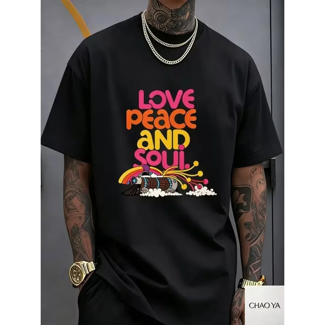 Plus Size Mens Round Neck Multi Color T Shirt Fashionable Street Style New Spring Perfect Gift For Family And Y2 Featuring A Soul And Peace Retro Portable Speaker Pattern T Shirt