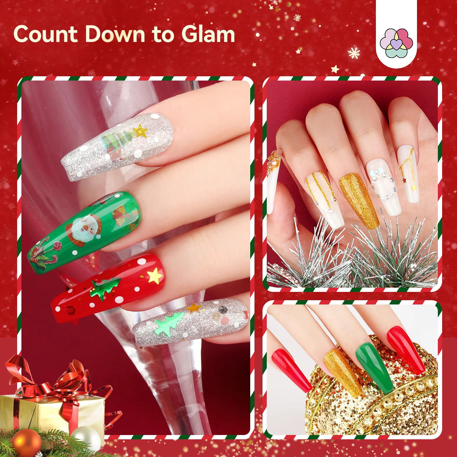 SAVILAND 24-Tage-Weihnachts-Acryl-Nagelset, Adventskalender mit Nagelbohrer und Aufklebern, Urlaubs-Maniküre-Geschenkset für Frauen