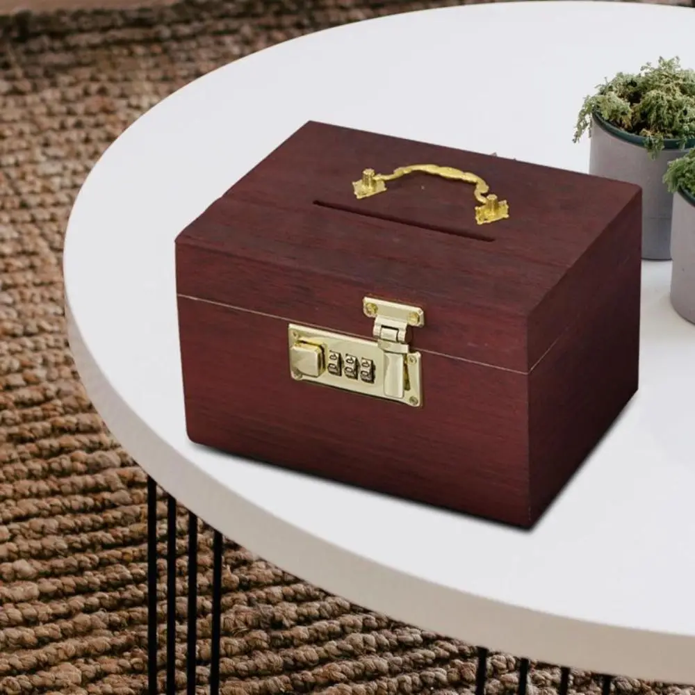 New Vintage Style Treasure Storage Box with Combination Lock Safe Box Wooden Treasure Chest Box Money Jar Piggy Bank Organizer