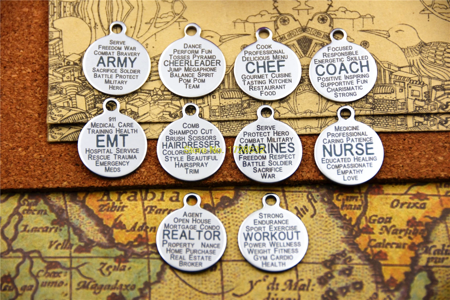 

10 шт./лот-оконкуляционные подвески из нержавеющей стали «ARMY/CHEERLEADER/CHEF//EMT/HAIRDRESSER/MARINES/NURSE/REALTOR/WORKOUT» подвеска «сделай сам»