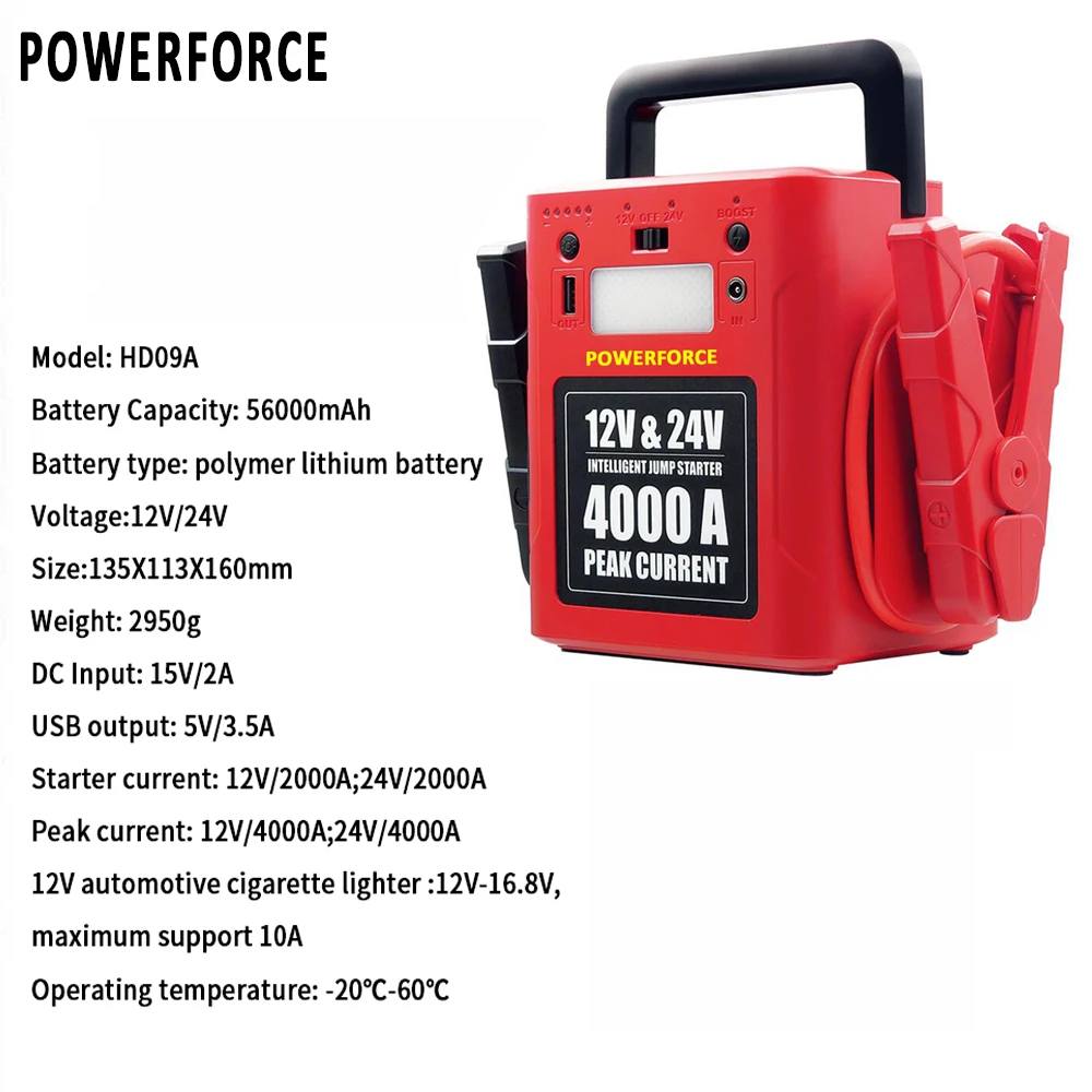 

4000A Powerful Jump Starter Auto Emergency Battery 12V/24V DC-DC Booster Portable Power Bank 56000mAh Start-up Car Free Shipping