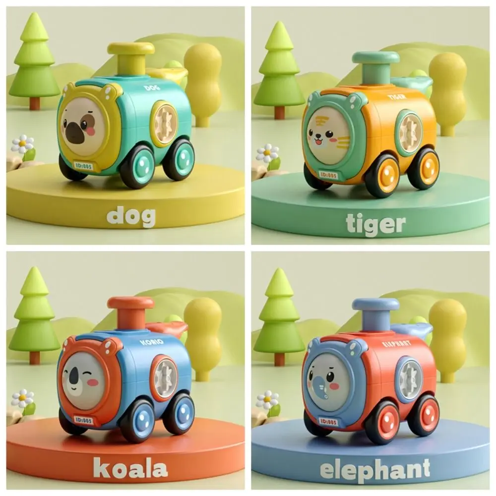 Inertia Toy Car Press To Change Face Whistle Train Crash Resistant Cartoon Car Press and Run Facial Expression Change