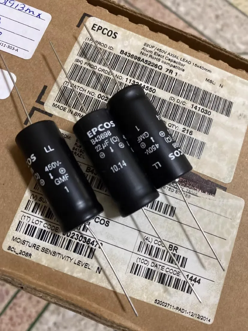 5PCS/LOT  450V 22UF   B43698A5226Q1  tube amplifier axial filter heating capacitor