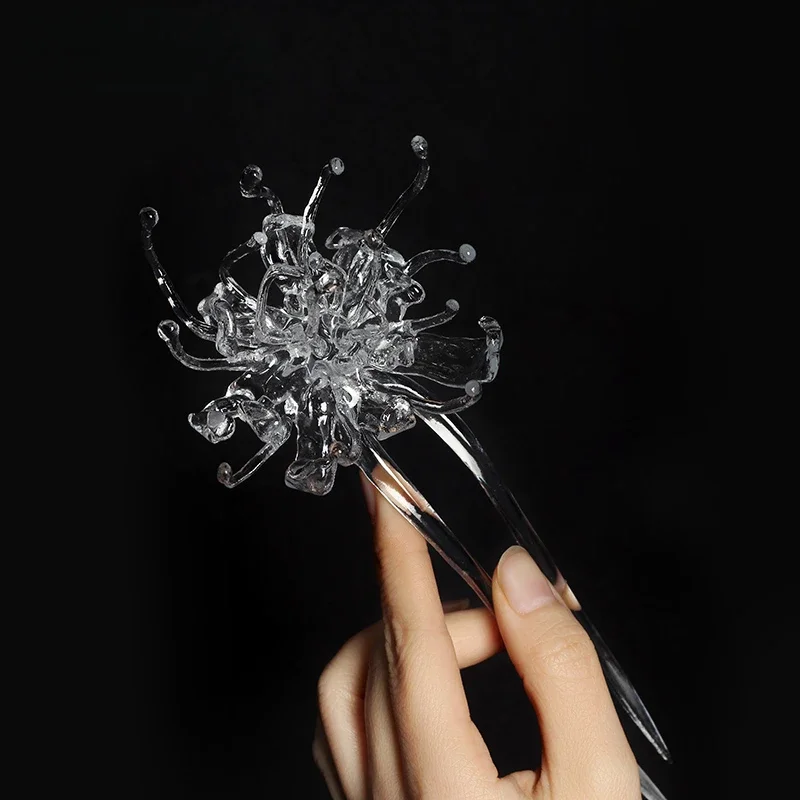 Original design high transparency resin other side flower hairpin new Chinese style light luxury niche headdress