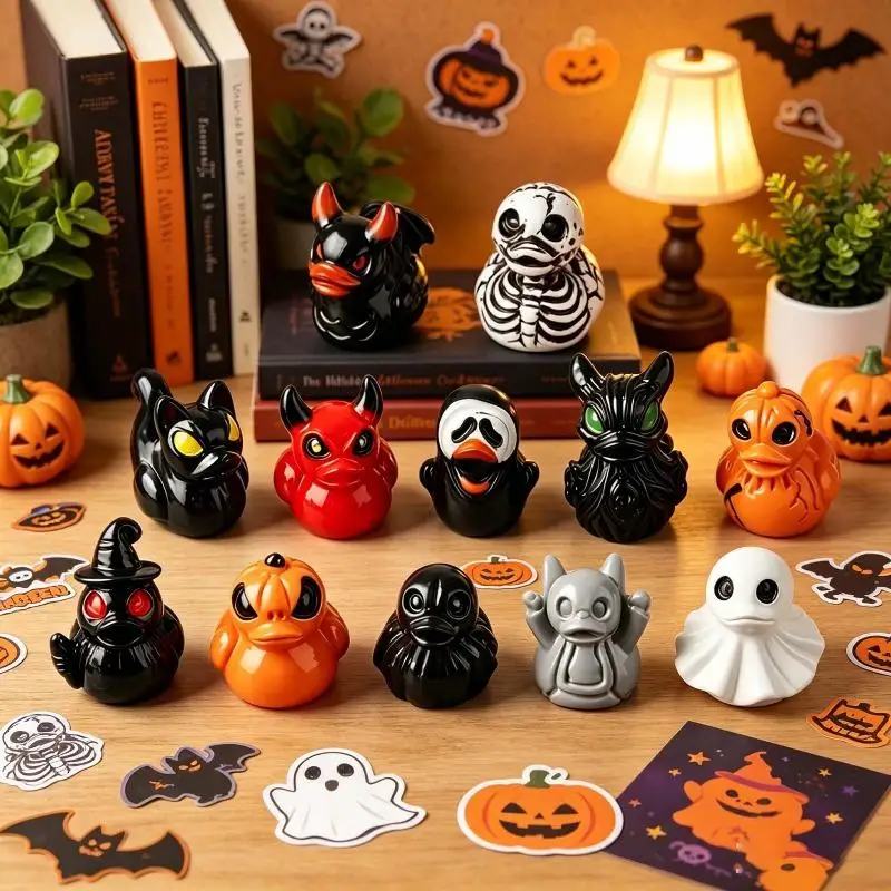 Halloween Mini Resin Duck Figurines Gothic Cute Devil Ghost Skeleton for Desktop Garden Halloween Party Decor Supplies