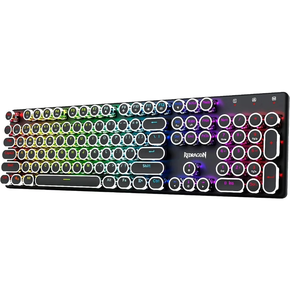 Mechanical Gaming Keyboard: Multi-Connect, RGB Backlit, Rechargeable, Blue Switch, Metal Panel, Round Keys, Black