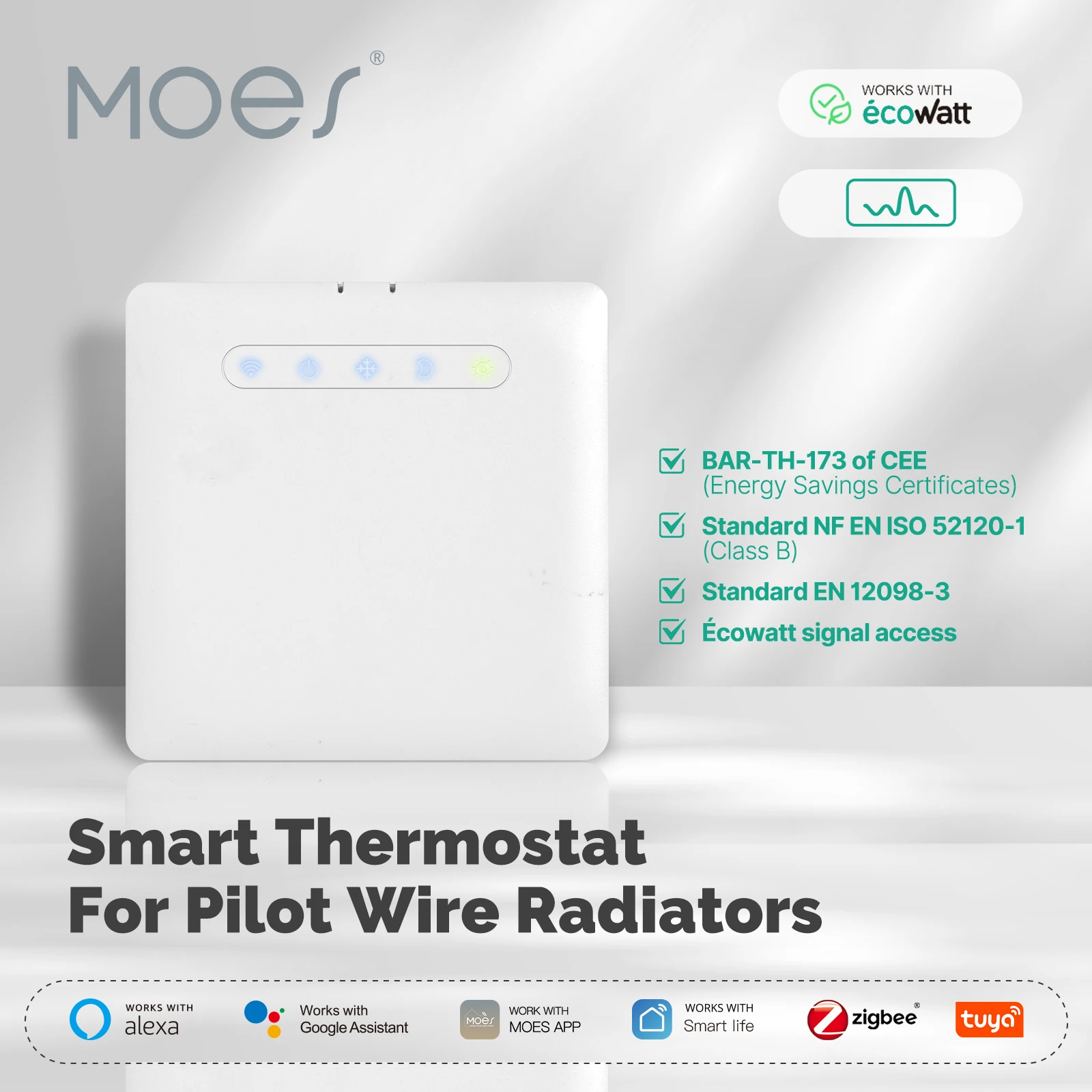 ZigBee 스마트 온도조절기 파일럿 와이어 가열 라디에이터, 지지대 에코와트 전기 모니터링 앱, 알렉사와 리모컨 작동