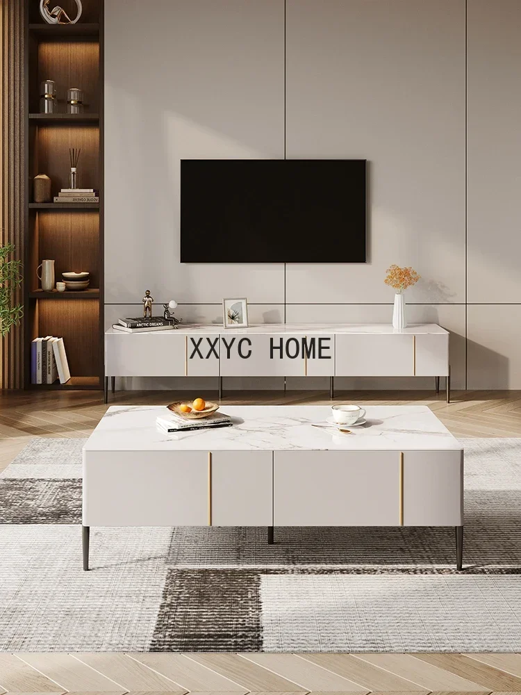 Stone Plate Coffee Table TV Cabinet Combination Modern Simple and Light Luxury Living Room