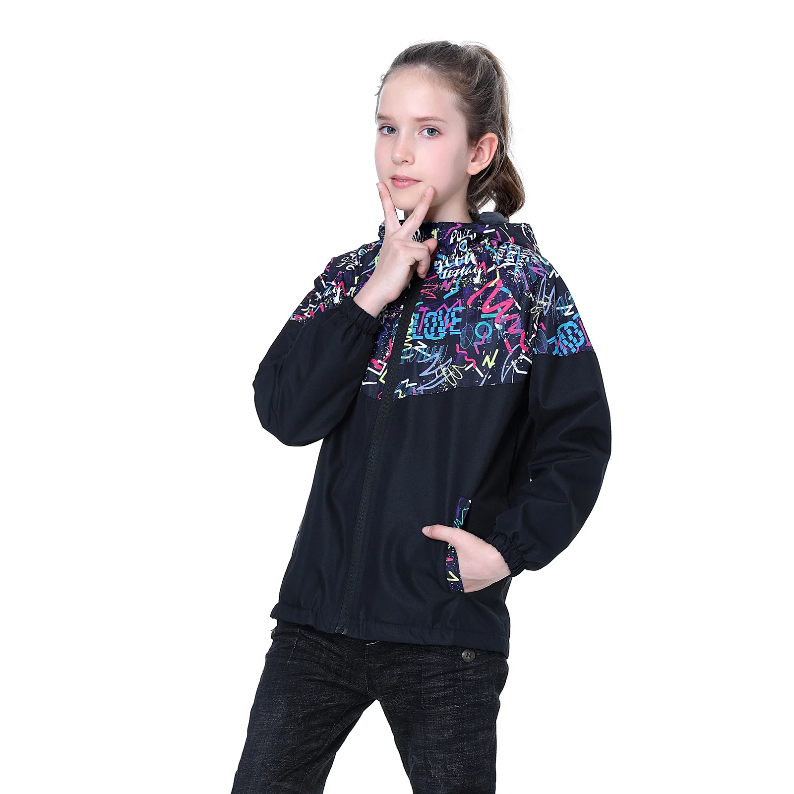 Girls' Softshell Jacket with Hood Windproof Children's Waterproof Windbreaker Transition Jacket Spring Autumn Kids Trench Coat