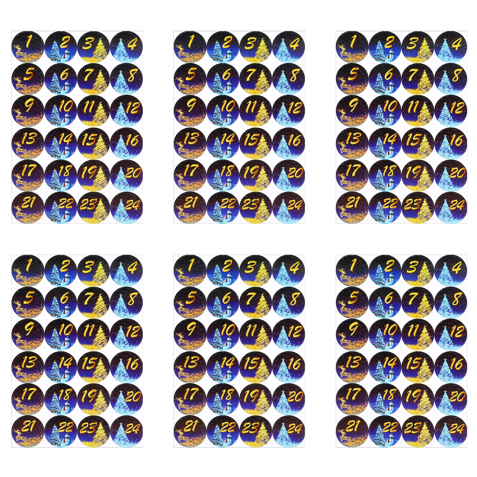 

6 листов рождественских наклеек с цифрами, самоклеящиеся, съемные, декоративные этикетки для упаковки подарков, конфетных пакетов, сувениров для вечеринок