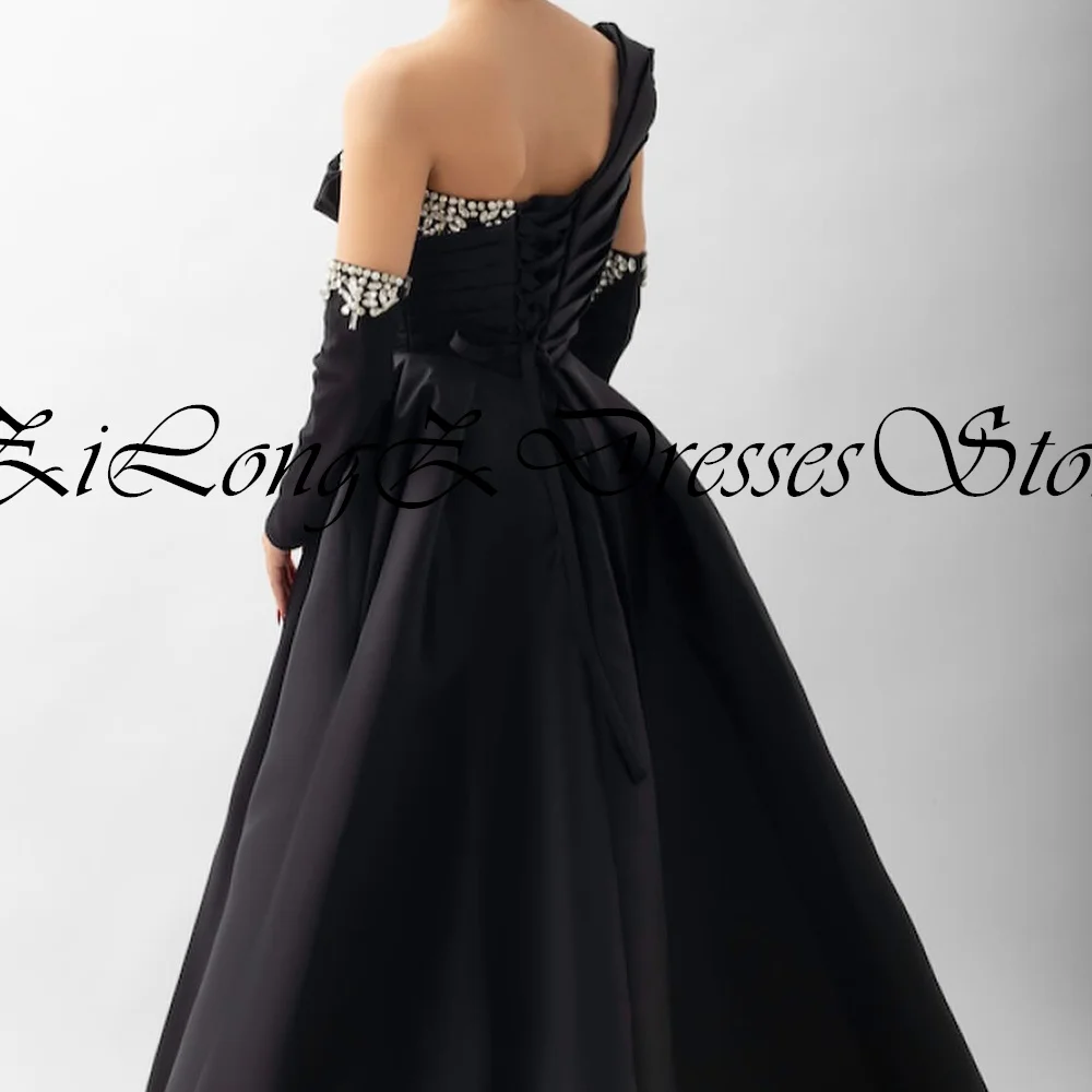 Elegant Party Dresses Woman 2024 One Shoulder Detachable Satin Sleeve Crystal A-Line Sweep Train Pleats Classic Celebrity Dubai