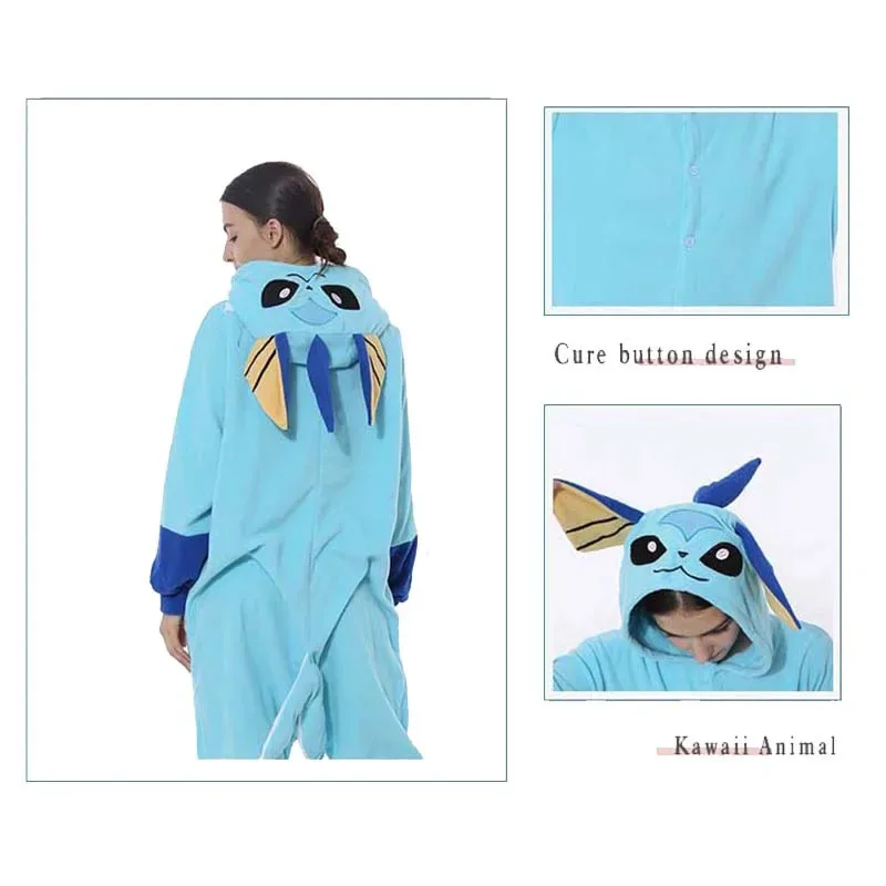 2025 جديد لينة النساء نيسيس Vaporeon Kigurumi بيجامة من الصوف ملابس خاصة مع مقنعين تأثيري حلي لجميع القديسين ☆ wrl ☆