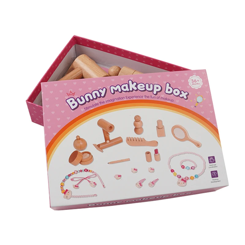 

Children's Home Portable Cosmetics Toy Set Girl Dress Up Simulation Wooden Makeup Box Birthday Gift