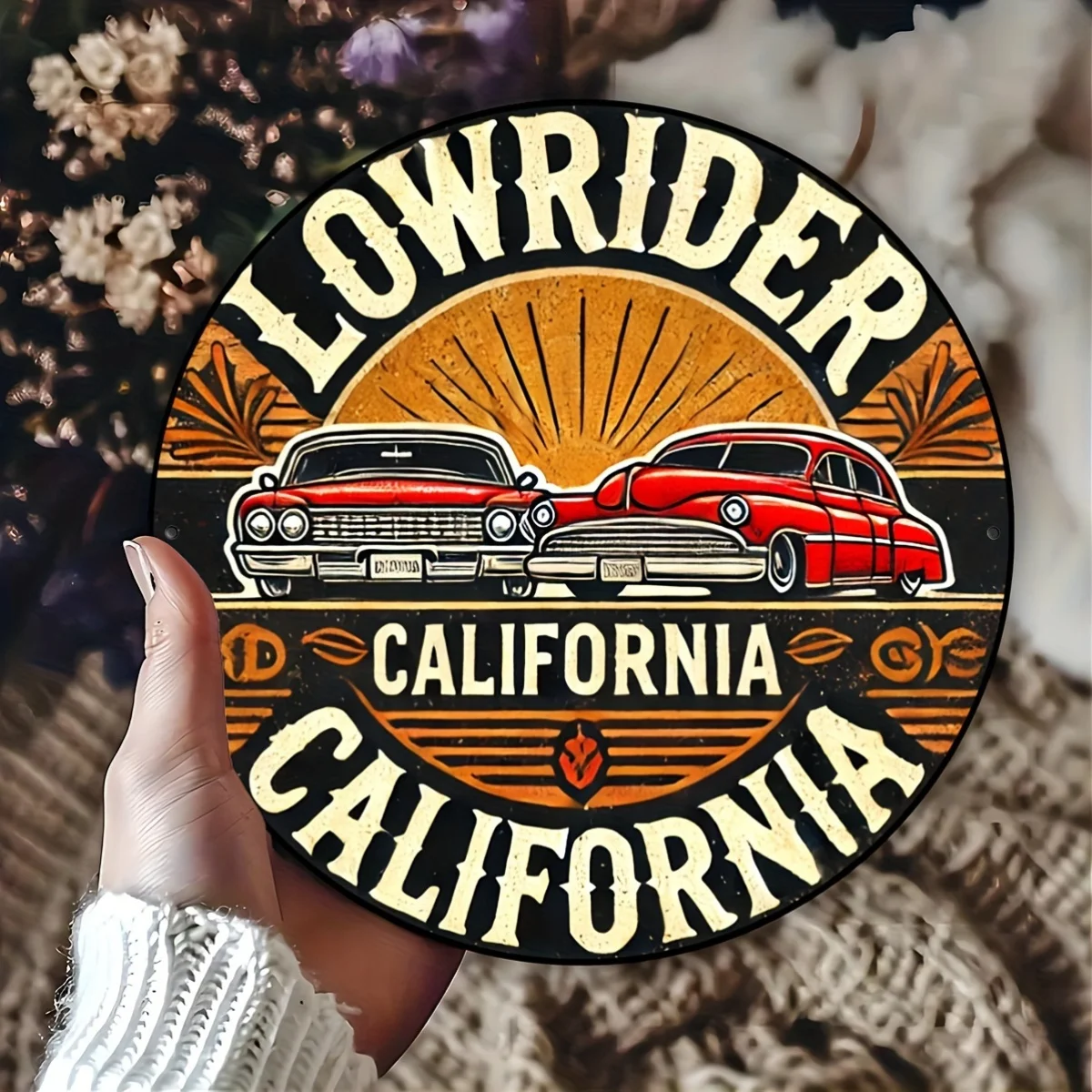 عبوة واحدة من لافتة ألومنيوم مستديرة من كاليفورنيا Lowrider، ديكور حائط مستوحى من الطراز العتيق للمنزل، العائلة، البار، كهف الرجل، المرآب، ديكور المشهد