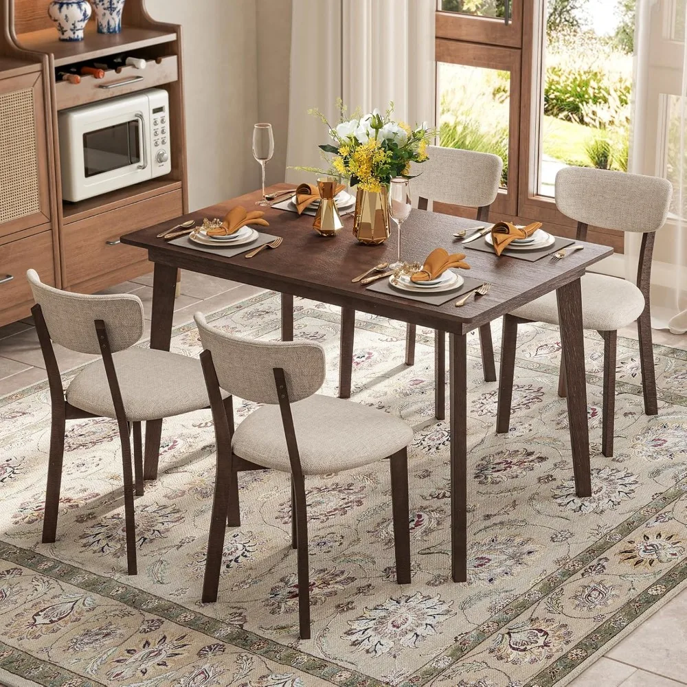 The Dining Table Set Comes with A Table and 4 Padded Seats,rubber Wooden Legs, Curved Backrests,wide Seats, and A Modern Kitchen