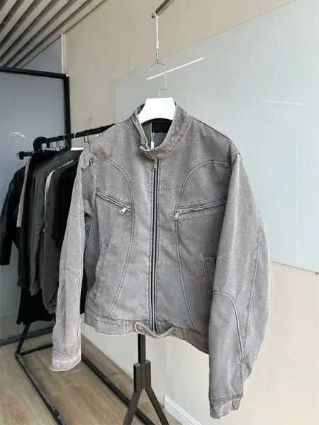 

Retro American ort Denim Jaet Men Women Autumn CleanFit Waed Cool Workwear Jaet Outerwear Casual Youth Faion