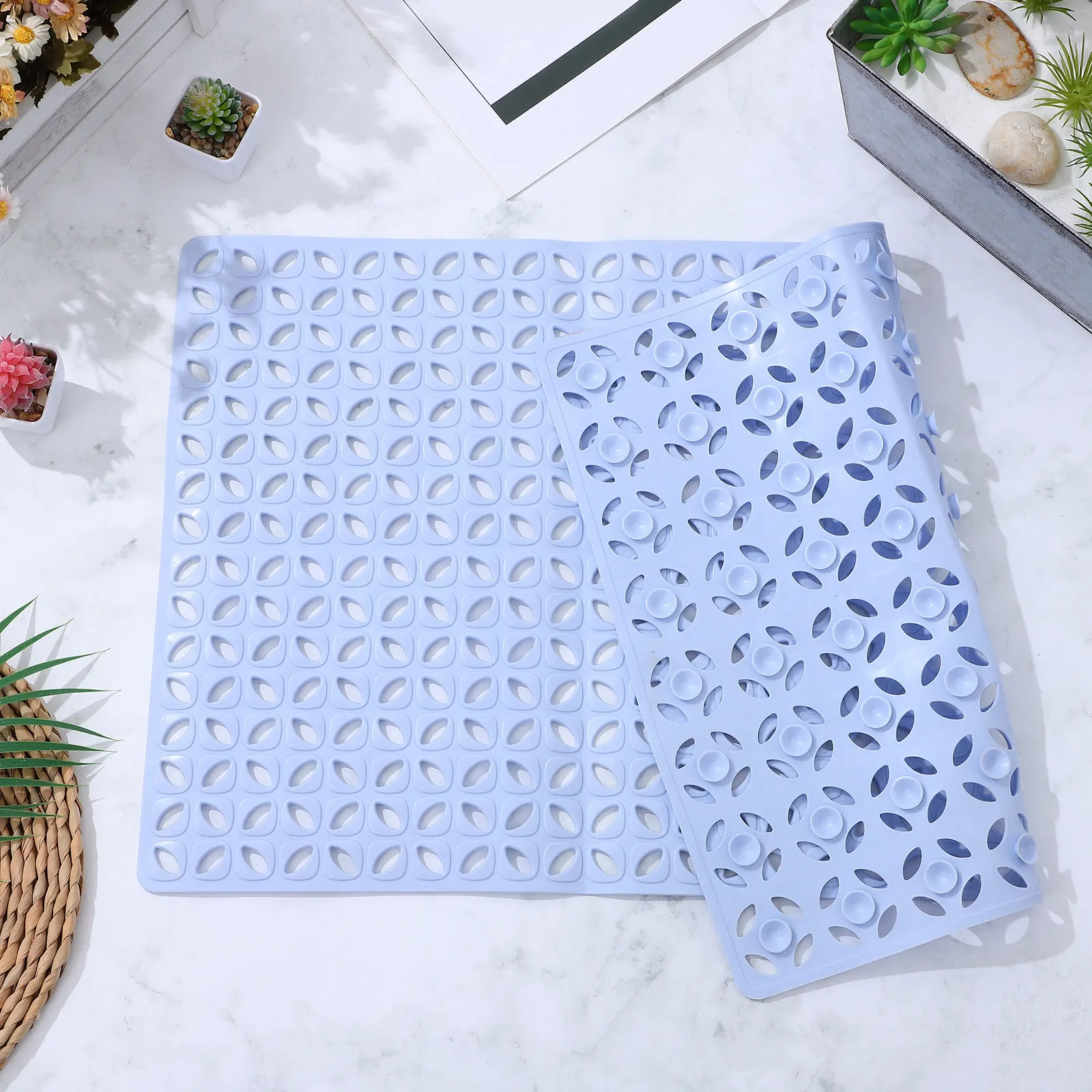 

Shower Mat Non Slip Pad Bathtub Rug Soft Cushioned Bathroom Mat Drain Hole Efficient Drainage Nonskid Shower Floor Pad