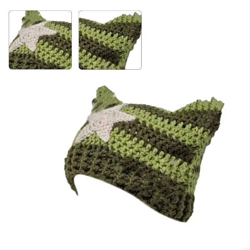 

Star Patched Ear Hat Y2K Sweet Girl Beanie Hat Pilling-Resistant Autumn Skull Hat Female Pullover Hat Winter Hat 49MB