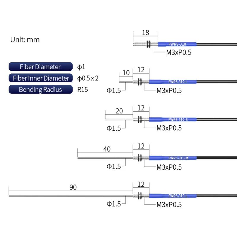 FUWEI FWRS-310 Fiber Optic Sensor Probe Diffuse Reflection Opposite M3M4M6 E32-DC200 FU-6 Plastic Diffuse Reflection