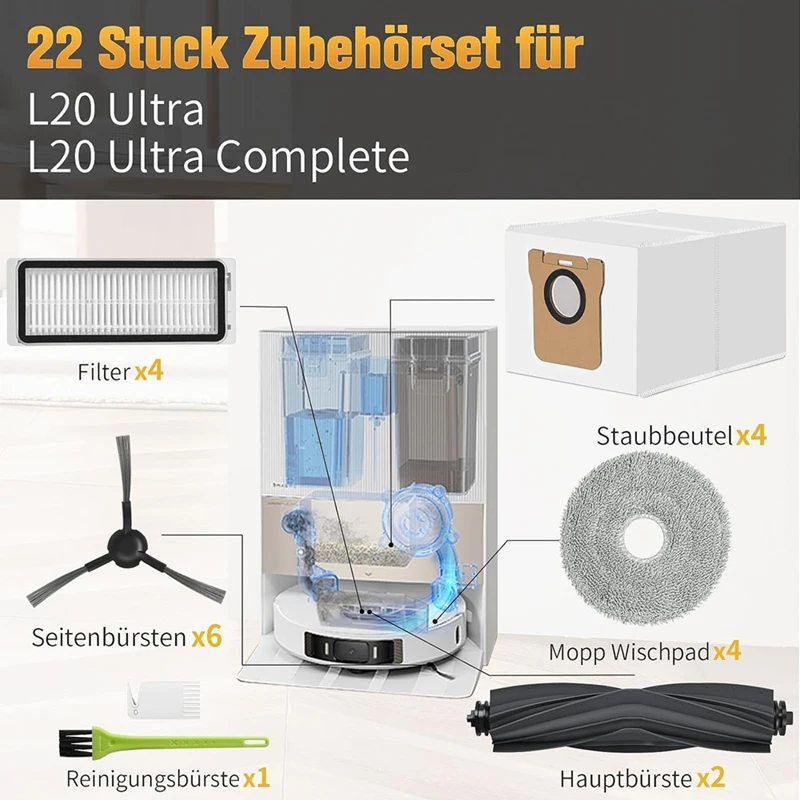 อุปกรณ์เสริมสำหรับ L20 Dreame ชุดอุปกรณ์อะไหล่ทดแทน L20พิเศษพร้อมแปรงหลักถุงเก็บฝุ่น
