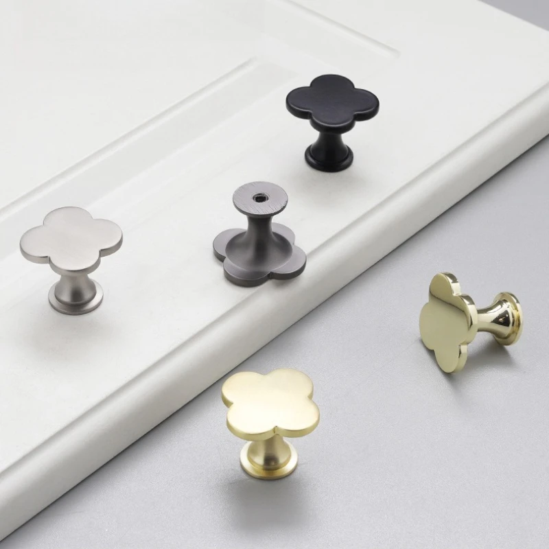 Clover Color Single Hole Handle Nordic Light Luxury Simple Wine Cabinet Drawer Handle Cabinet Wardrobe Door Handle Zinc Alloy