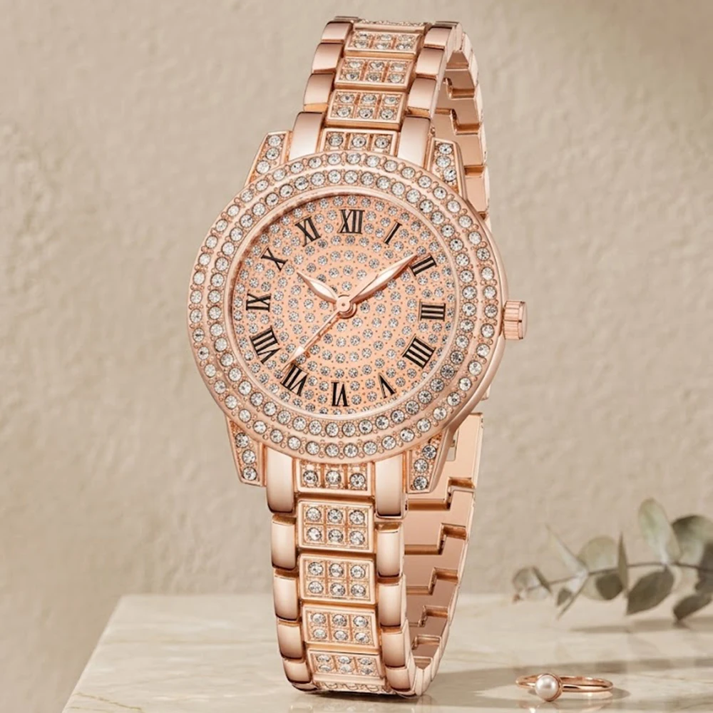 5Pcs/Set Unisex Jewelry Watches Women's Wristwatch Accessories Gold Fashionable Elegant Trendy Classic Exquisite Rhinestone Luxury Quartz Watch Y2K Party Gathering Daily Wear Birthday Holiday Gift Travel Vacation