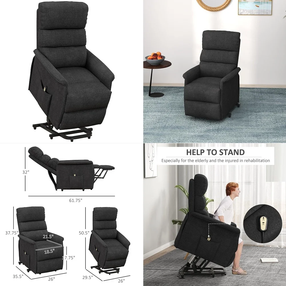

Power Lift Recliner Chair for Elderly, Easy Assembly, Fabric Lift Chair for Adults, Recliner Sofa with Remote Control, Side Poc