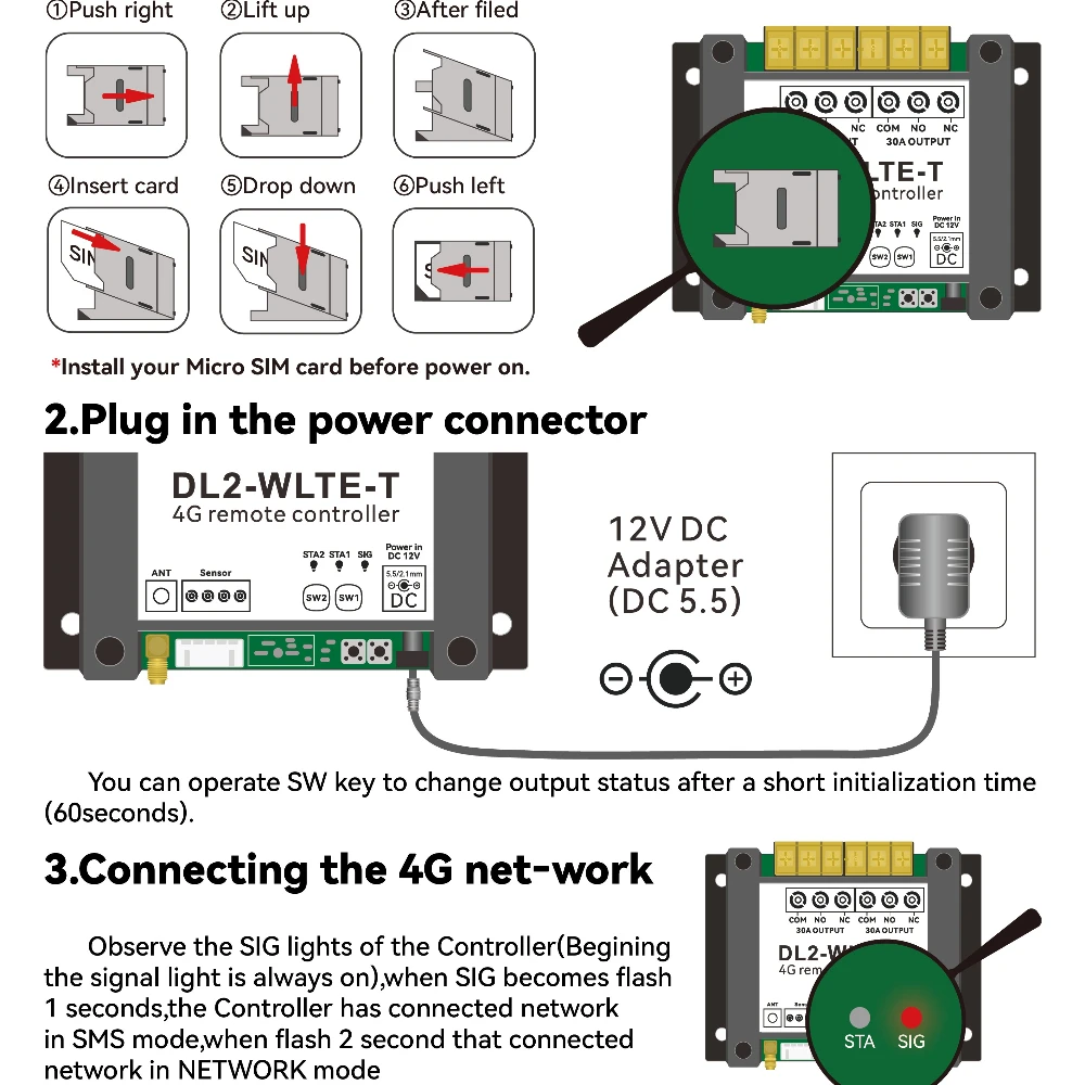 DL2-WLTE 4G LTE Remote Controller 2-Channel High-Power Relay for Motors, Supports APP/SMS/Web Control & Dialing Alarm Output
