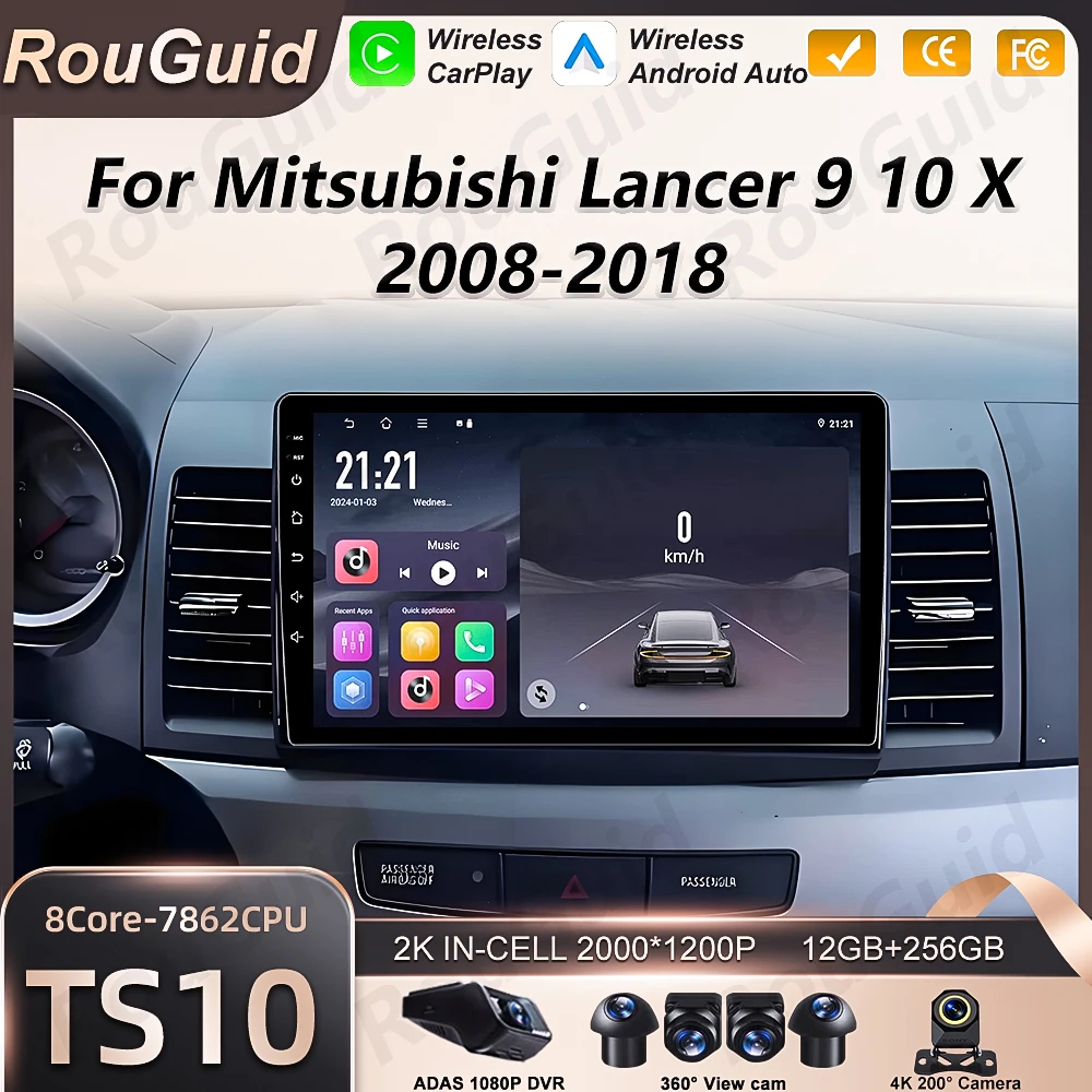 Android 16 Carplay Car Radio For MITSUBISHI LANCER 9 10 X 2008 2009 2010 2011 - 2016 Auto Video Player GPS Navigation BT Stereo