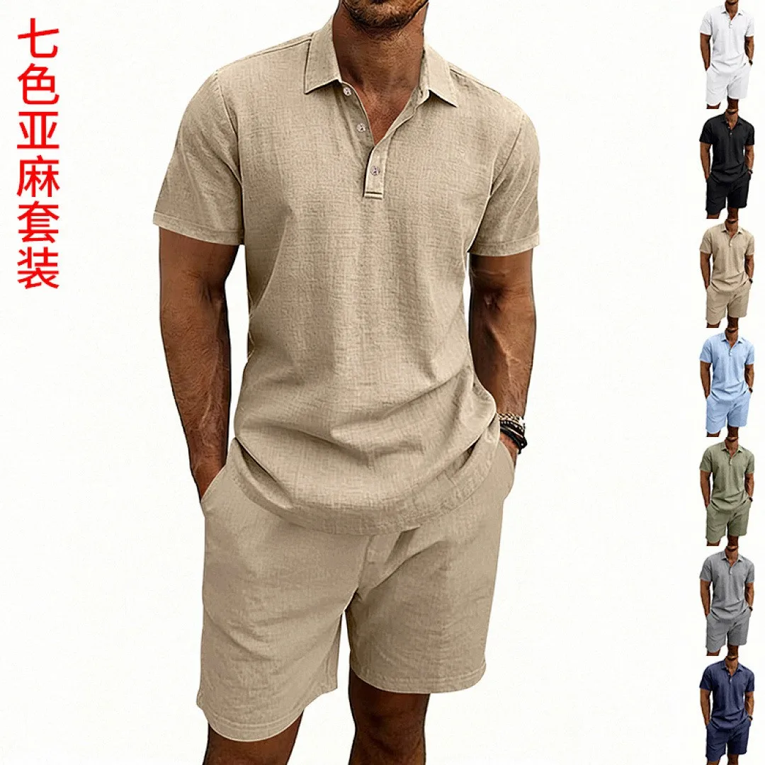Camisa de Lino de Verano de Manga Corta con Cuello Abierto y Botones Frontales, Corte Holgado, Color Beige Sólido, Top Informal con Tela de Lino