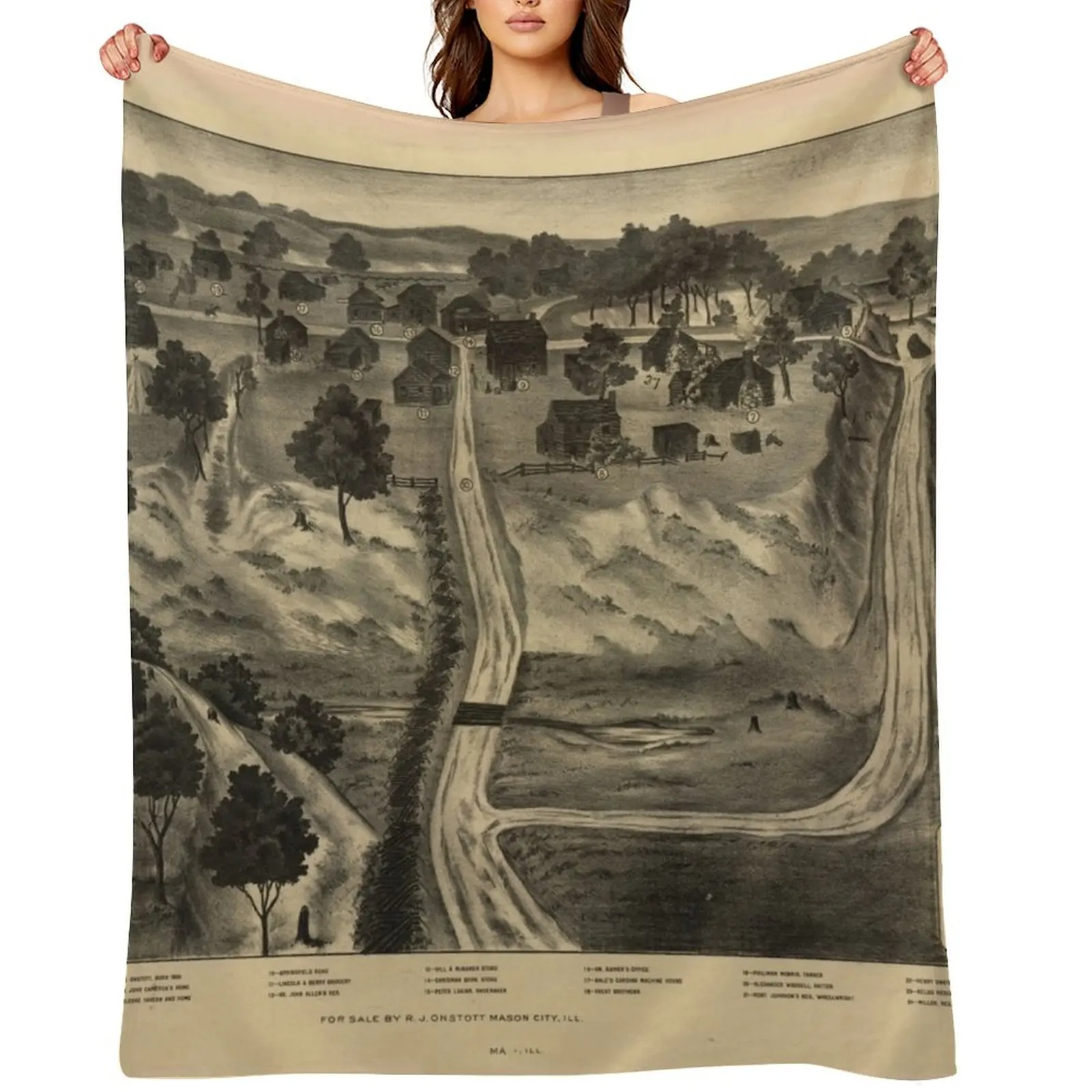 

Vintage Abraham Lincoln New Salem Map (1837) Throw Blanket Multi-Purpose christmas decoration Custom Travel Blankets