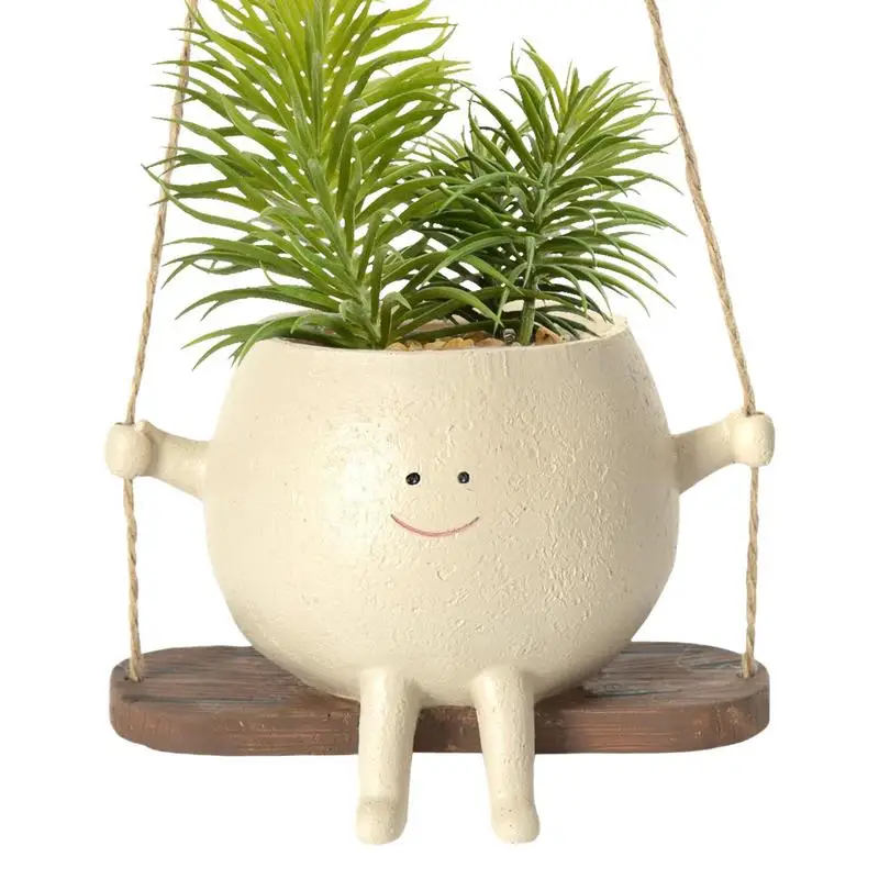 

Swing Flower Planter Wall Hanging Resin Flower Pot Garden Vine Pot Plants Holder with Unique Face Ornament Home Decoration