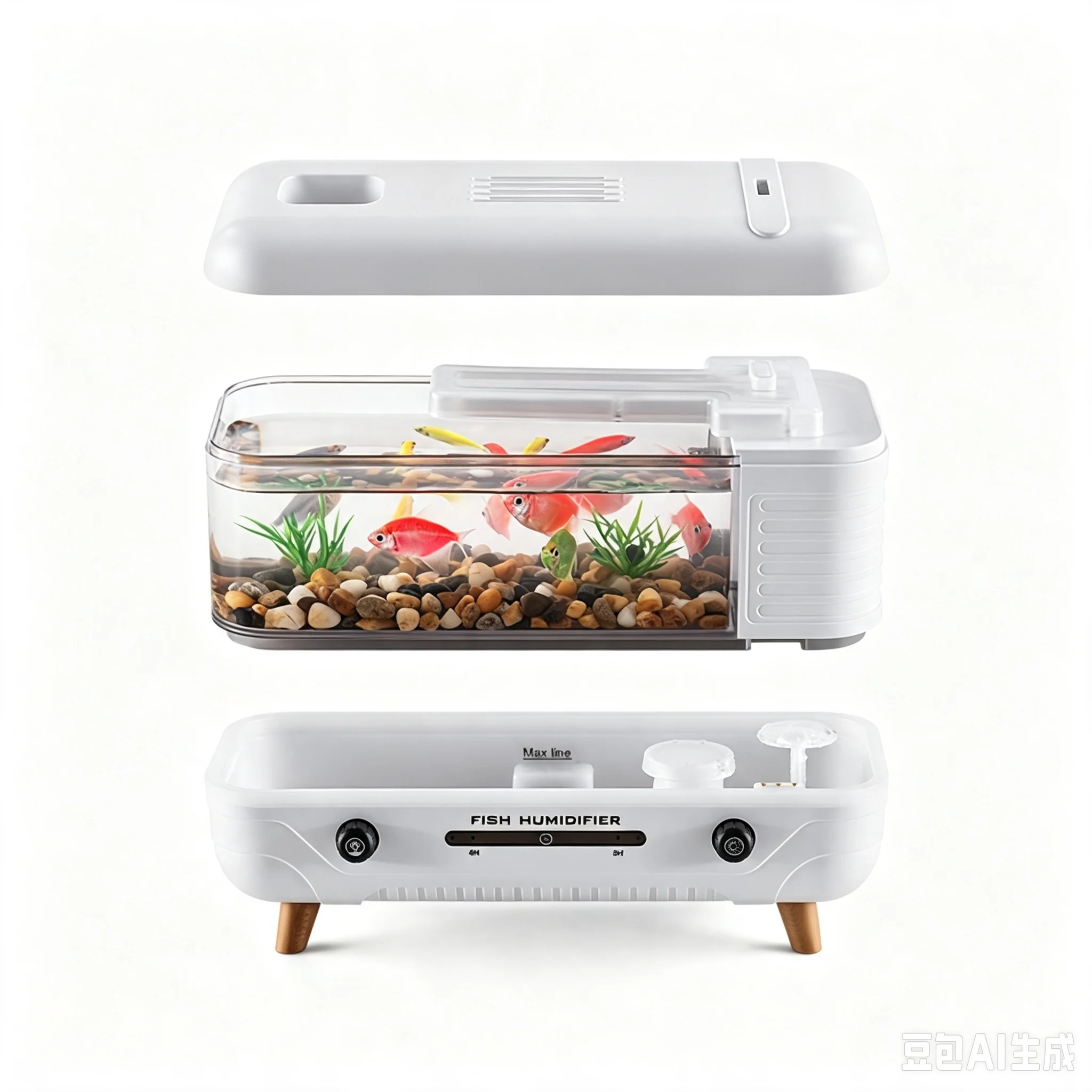 Multifunctional Fish Tank Shaped Ultrasonic Humidifier Aroma Diffuser, Independent Double Water Tank for Bedroom Living Room
