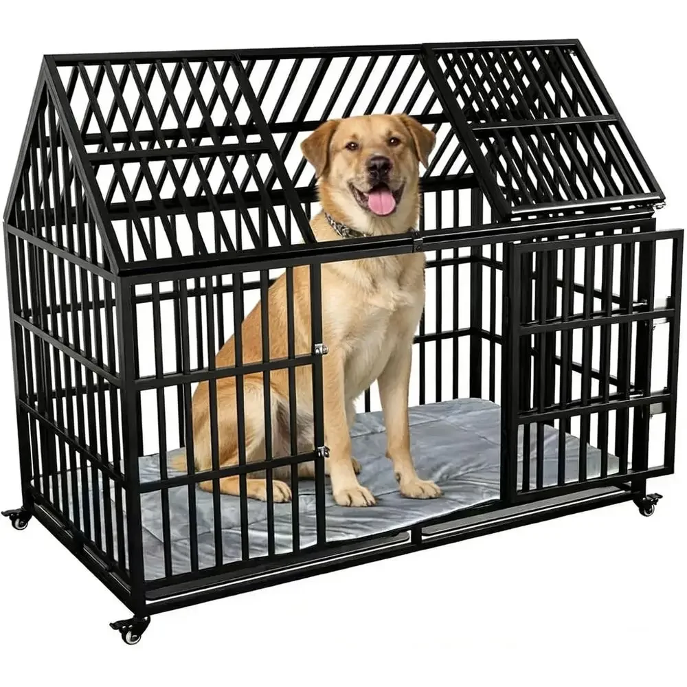 

Extra Large Heavy Duty Dog Crate for Large Dogs - Indoor, High Anxiety, with Mat