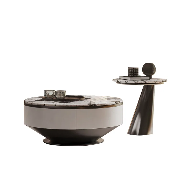 

Natural luxury stone coffee table marble coffee table small apartment villa living room, high-end round small coffee table