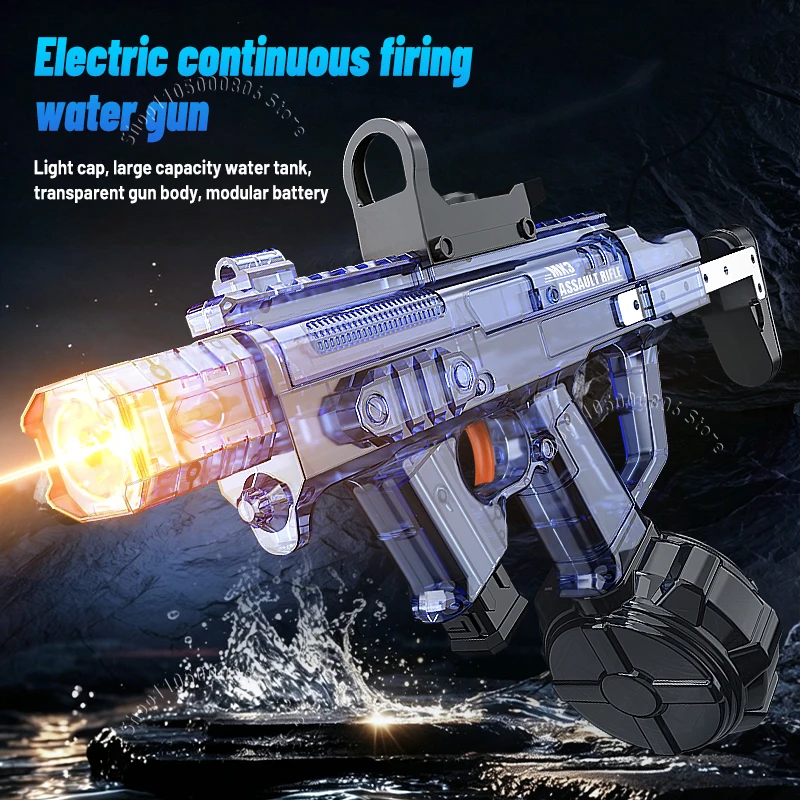 Transparent MK3 Electric Water Gun LED Light Effect Auto Continuous Shooting Large Capacity Water Tank Summer Toy for Child