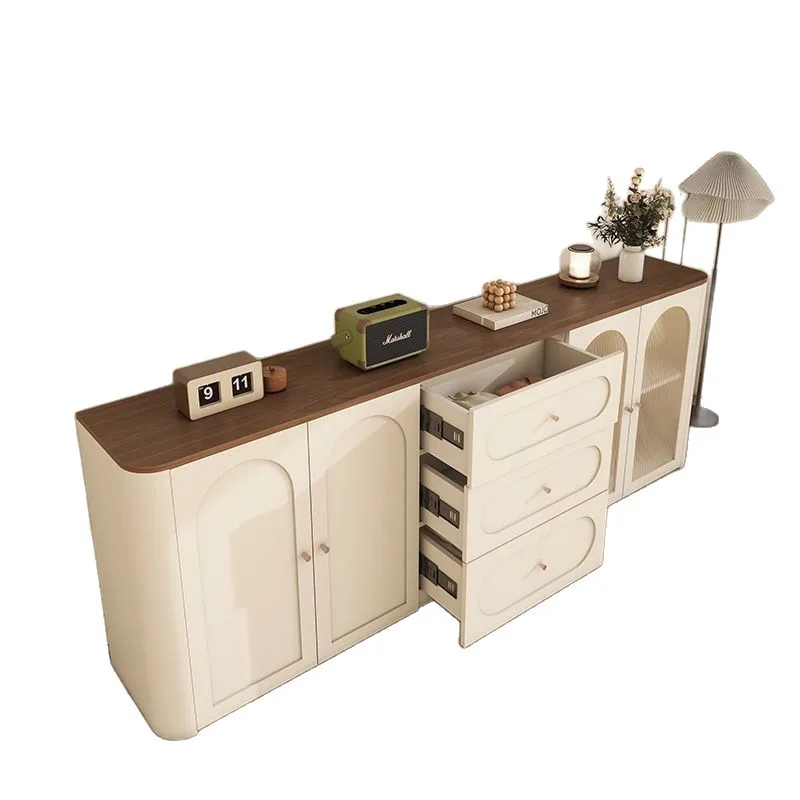 

Solid wood French side cabinet, chest cabinet integrated wall locker, small apartment living room arc corner locker, tea cabinet