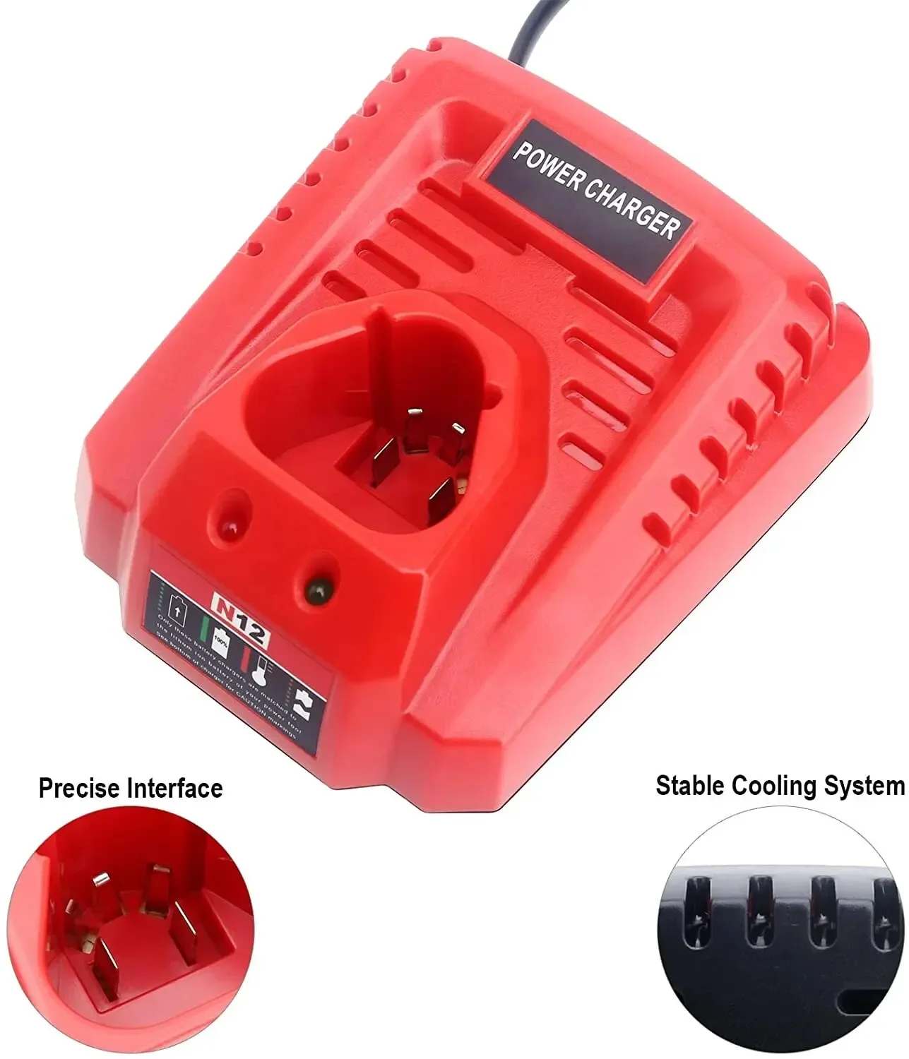 Battery Charger For Milwaukee M12 N12 Lithium-Ion Battery 3A fast charging Replacement 48-11-2401 48-11-2402 C12B C12BX