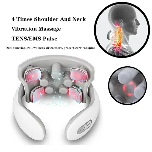 Imagen 2 del producto Masajeador eléctrico de cuello EMS, alivio del dolor, pulso, acupresión Cervical, compresa caliente, masaje inteligente, dispositivo de relajación de hombros