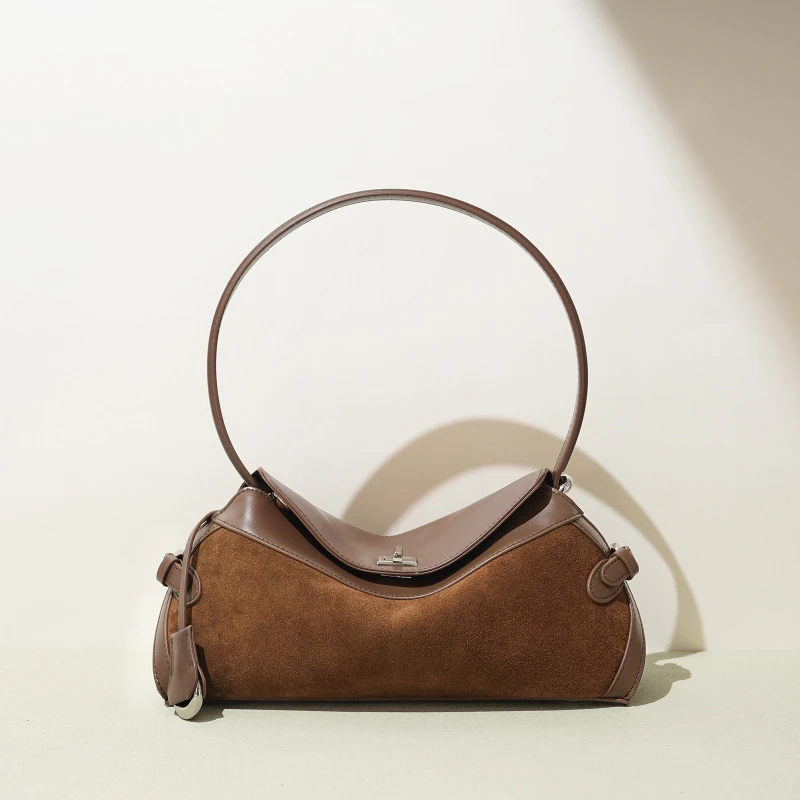 Frosted Genuine Leather Shoulder Bag Women's Commuter Style Handbags Soft Pillow Shape Underarm Bag for Female Work Traveling