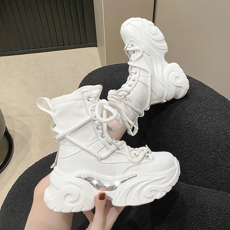 Y2K Trend Women Bright Pink Chunky Platform Ankle Boots Lace Up Heighten Fashion Streetwear Combat Boots Free Shipping