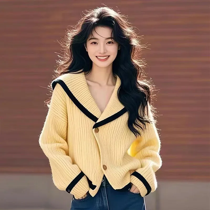 Women's Vintage Simple Loose V-neck Sweaters Autumn Winter Fashion Commute Comfortable Warm Soft Wool Knitted Cardigan