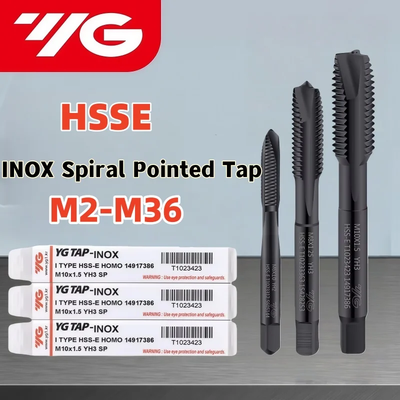 1PCS South Korea YG HSSE INOX Metric Spiral Pointed Tap M2M3M4M5M6M8M10M12-M36 Machine Screw Thread Tap Blind Hole Tap for Steel