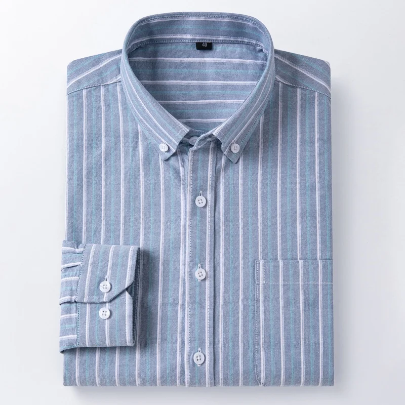 S - 6XL 100% Cotton Classic Stripes Plaid Shirts Men Long Sleeves Casual Soft Cozy Men Shirt Long Sleeve Pocket Male Clothess
