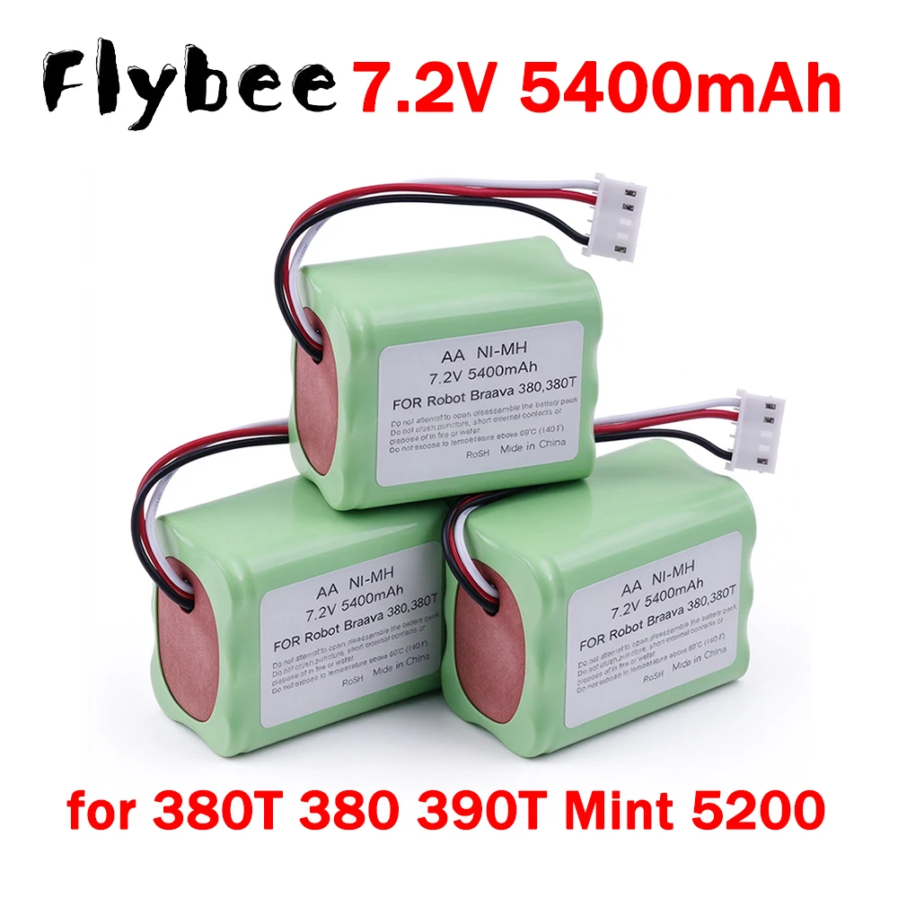AA 7.2V 5400mAh Ni-MH Rechargeable Battery for iRobot Braava 380T, 380, 390T and Mint 5200, 5200B, 5200C Vacuum Cleaner