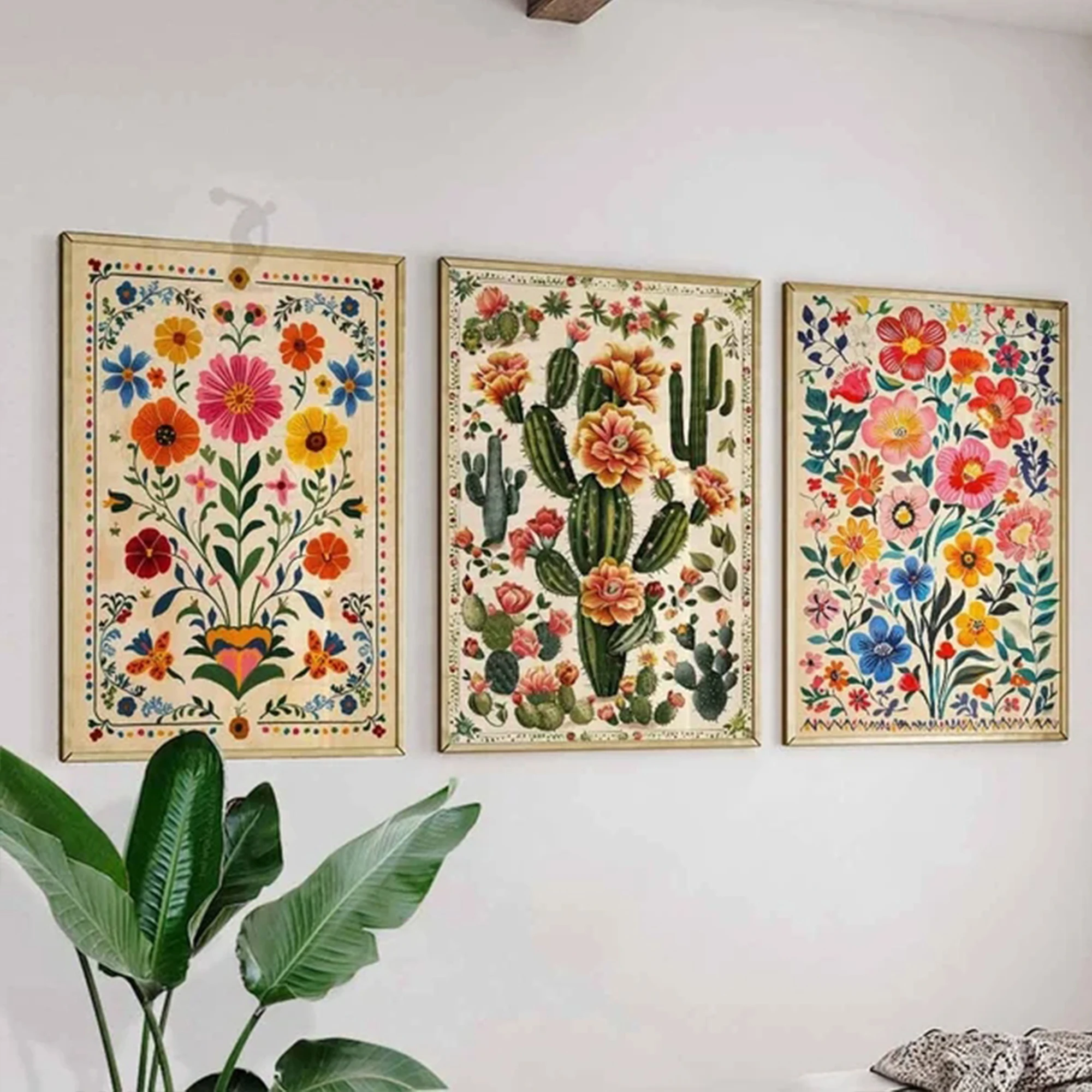 3pcs Modern Mexican Floral Botanical Wall Art Print Canvas Painting Poster Picture For Living Room,Bedroom Home Decor