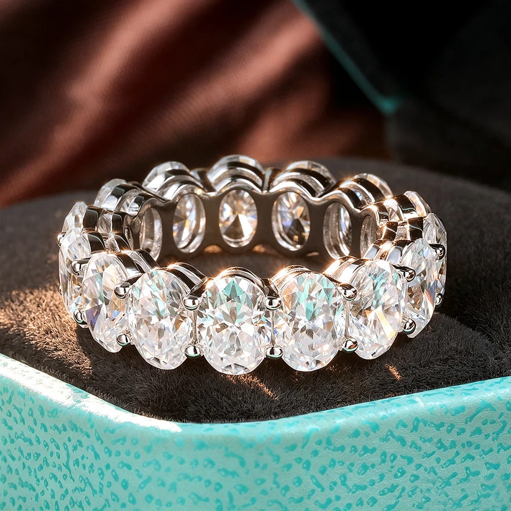 Cincin Moissanite Potongan Ova - Moissanite Eternity Band Ring Stackable ulasan dan harga